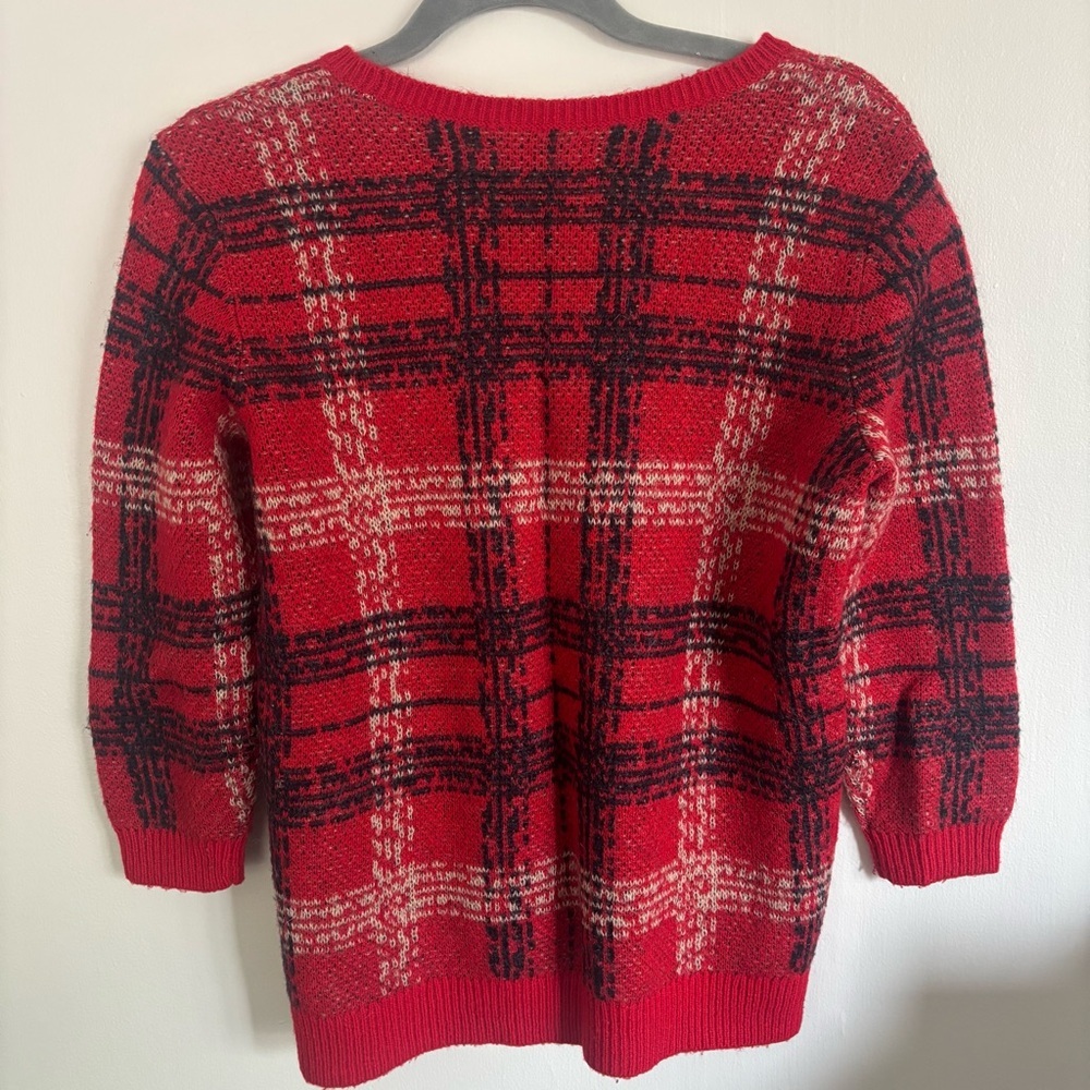 Ann Taylor Red/Black/Camel Plaid Wool Blend Sweater, Size Small - Picture 10 of 13